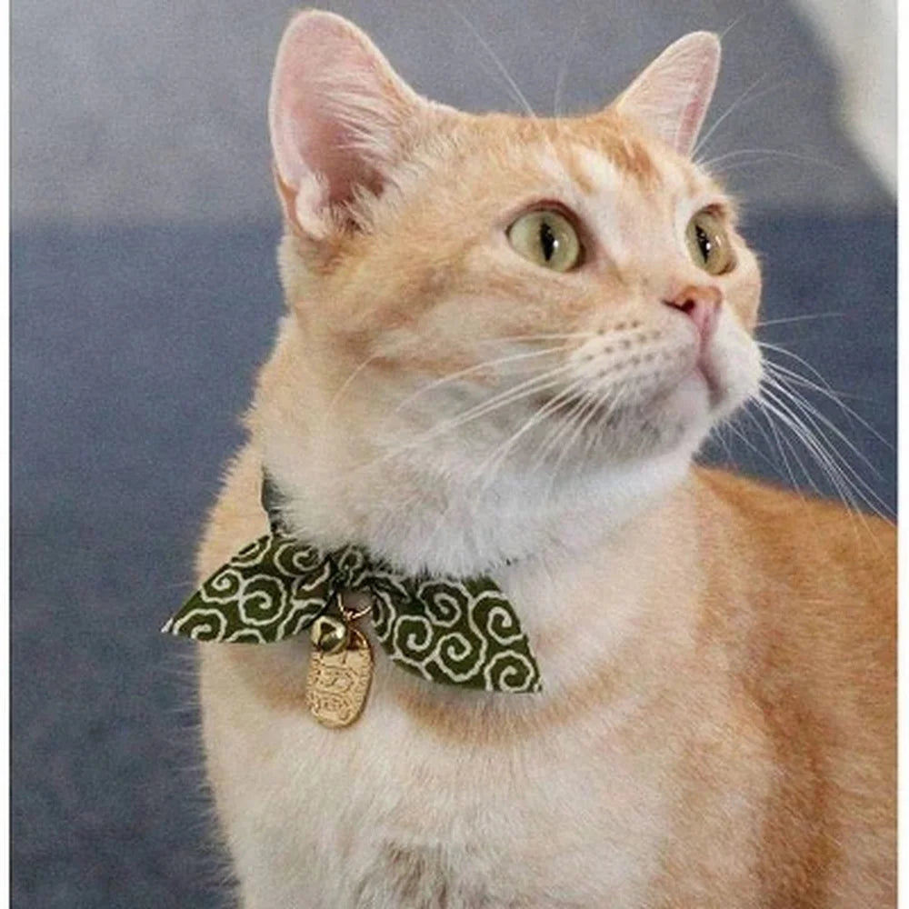 Handcrafted Ninja Cat Collar with Gold Charm Break-Away Buckle Adjustable Cotton Fabric Indoor Outdoor Use Stylish Pet Accessory