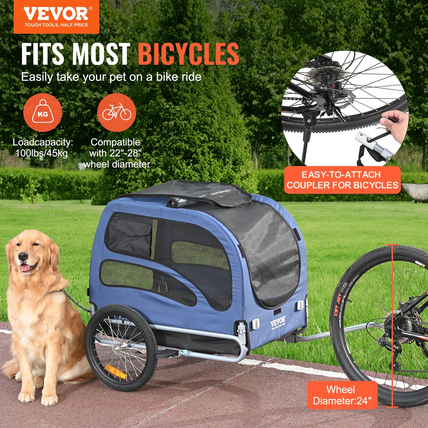 Pet Bicycle Carrier Trailer For Dogs With Reflectors And Flag