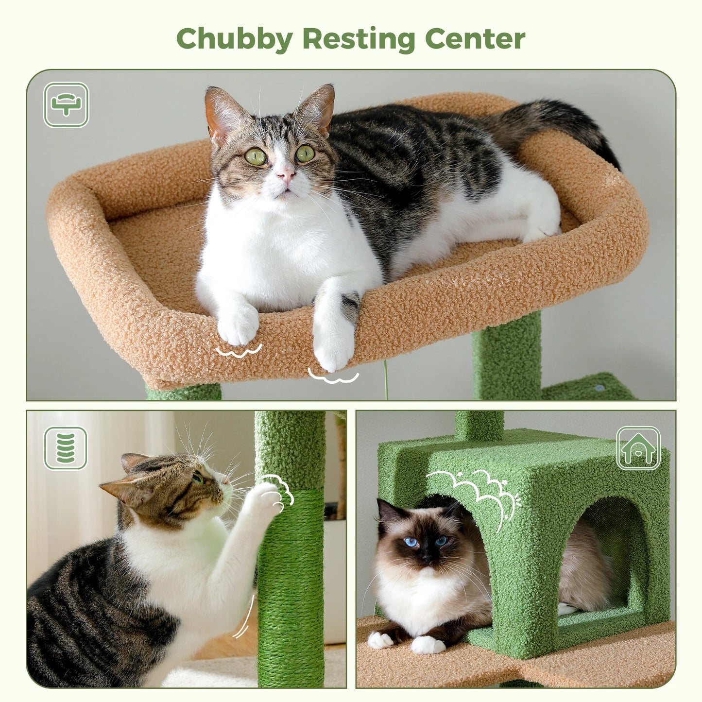 PAWZ Road Cactus Cat Tree Tower For Cats With Hammock