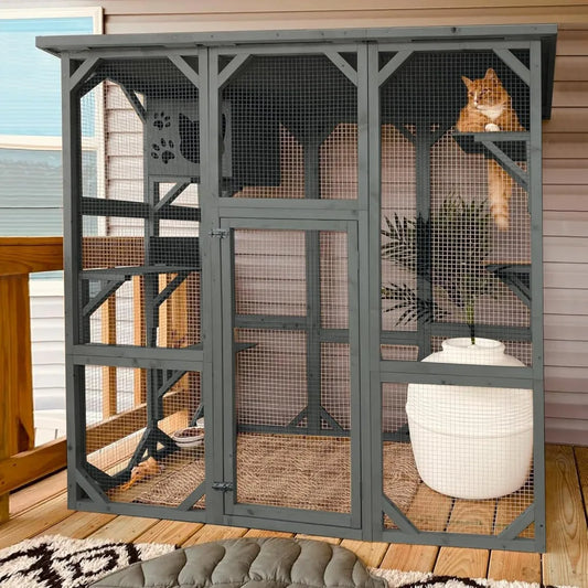 Cat Enclosure Outdoor Wooden Catio Weatherproof Pet House