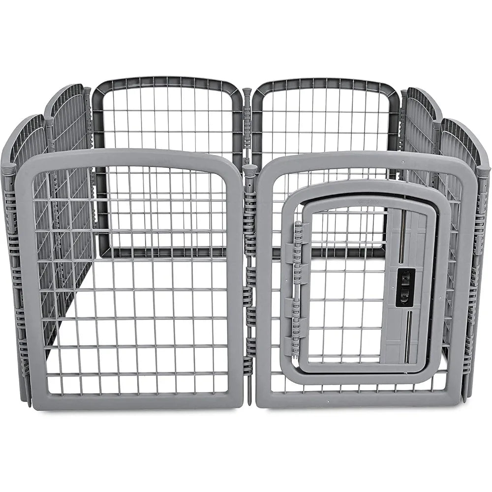 8-Panel Octagonal Plastic Pet Pen Fence Enclosure With Gate, 28 inches, Grey