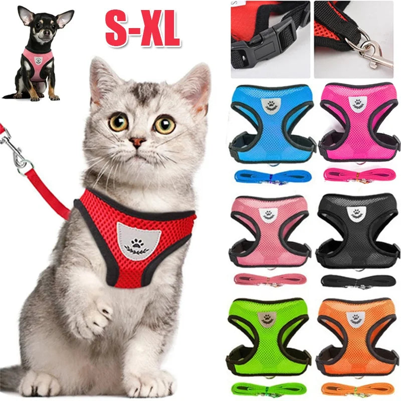 Adjustable Mesh Cat And Dog Harness With Leash Reflective