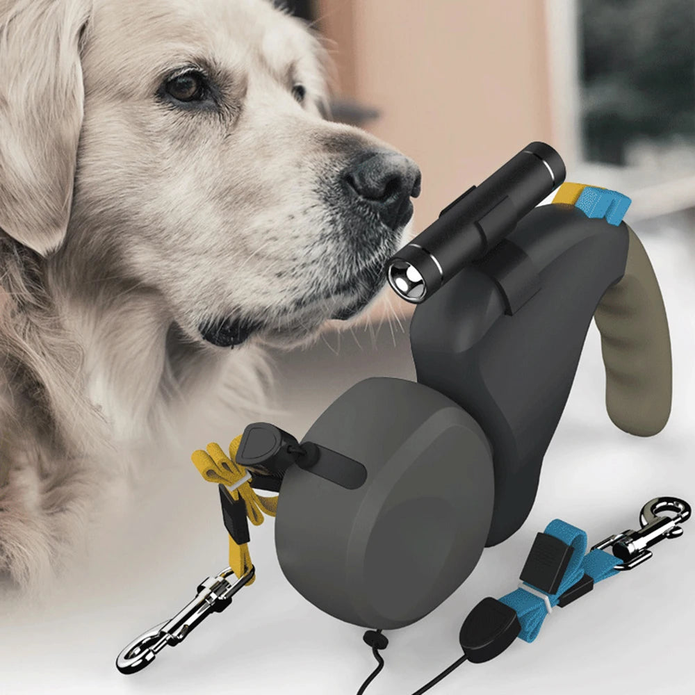Double Dog Leash With Light Retractable Dual Rope Premium