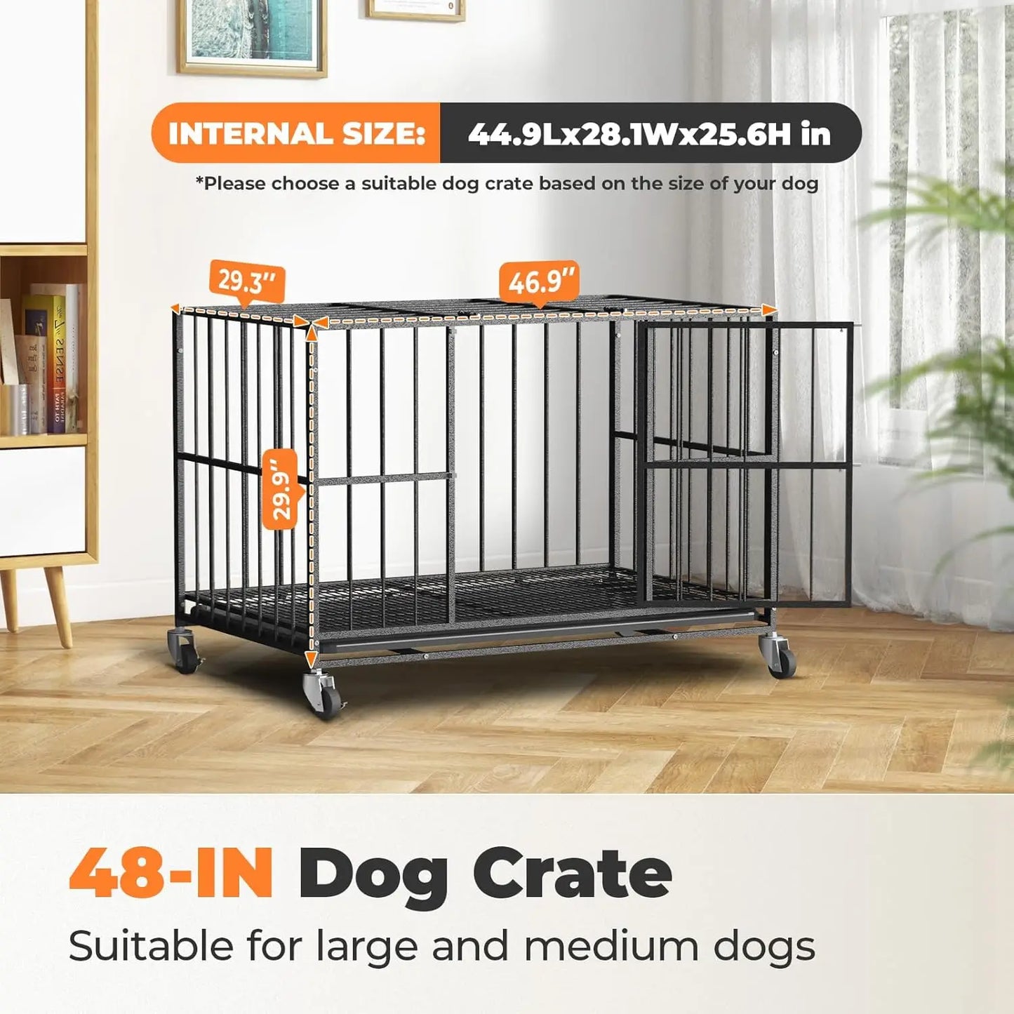 Heavy Duty Steel Dog Crate With Escape Proof Double Door