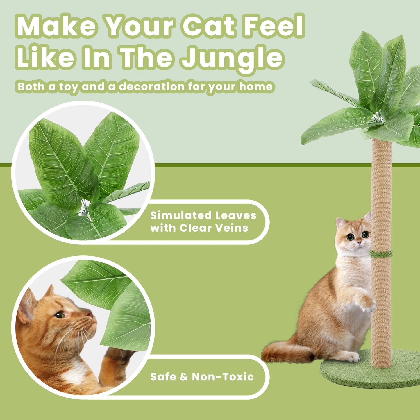 JHK 33in Tall Cat Scratching Post with Dangling Ball for Indoor Cats Palm Tree Cat Scratch Post for Kittens with Sisal Post
