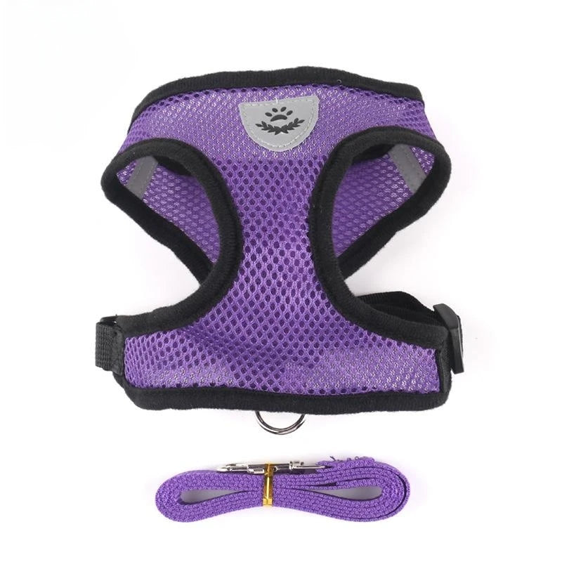Adjustable Mesh Cat And Dog Harness With Leash Reflective