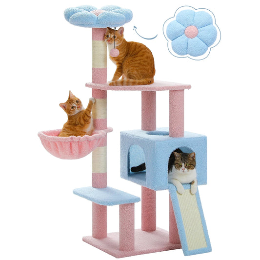 PEQULTICN Flower Cat Tree Multi Level Cat Tower With Hammock