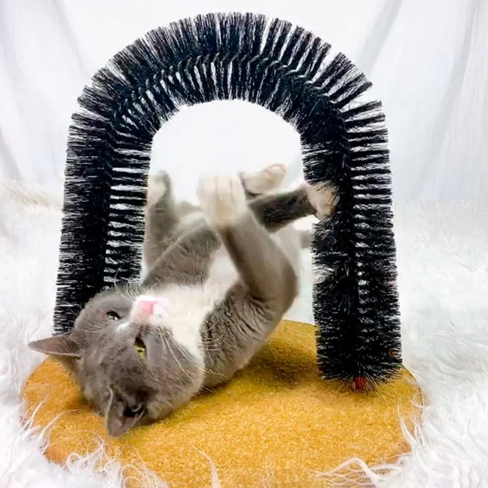 Fur Grooming Cat Toy Cat Arch Self Groomer Massager Brush Interactive Kitten Toys Cat Rubbing Post for Indoor Kitten & Small Dog