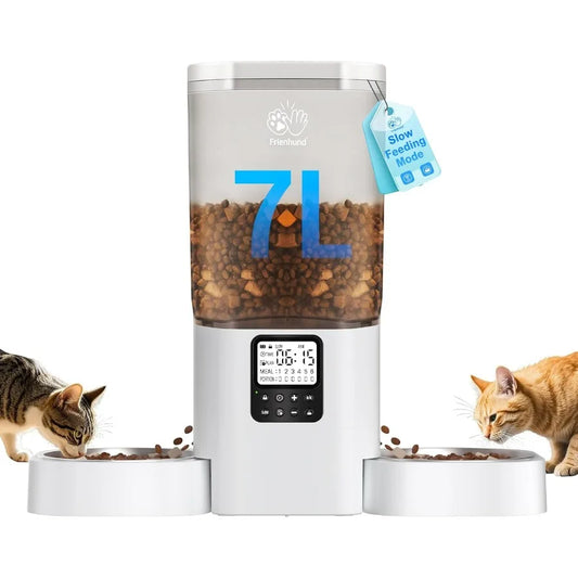 Automatic Cat Feeder with Slow Feed for 2 Cats: Timed Automatic Dog Feeder with Information Visualization Interface Cat Food Di
