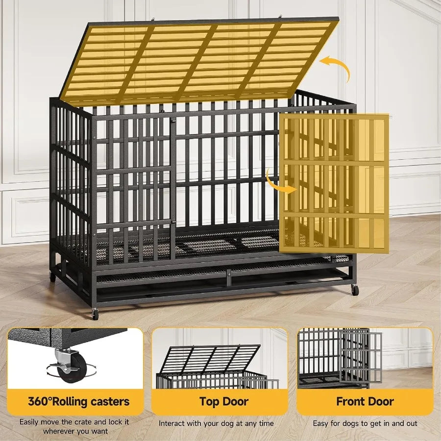 Heavy Duty Indestructible XL Dog Crate With Wheels Escape Proof