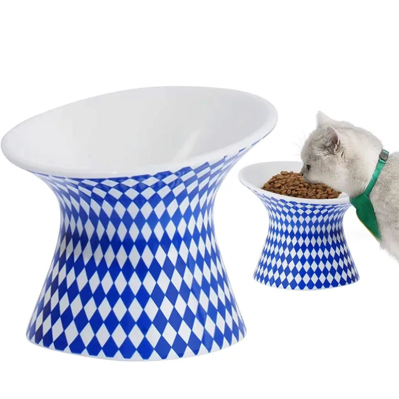 Elevated Cat Ceramic Bowls Extra Wide Raised Cat Food and Water Tilted Bowls Anti Vomiting Stress Free Cat Feeder Bowls
