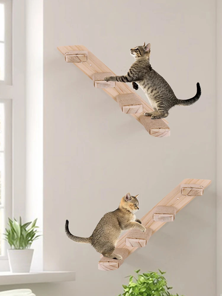 Cat Wall Shelves Wall Mounted Cat Climbing Ladder Four Step Cat Climbing Frame Cat Tree Supplies