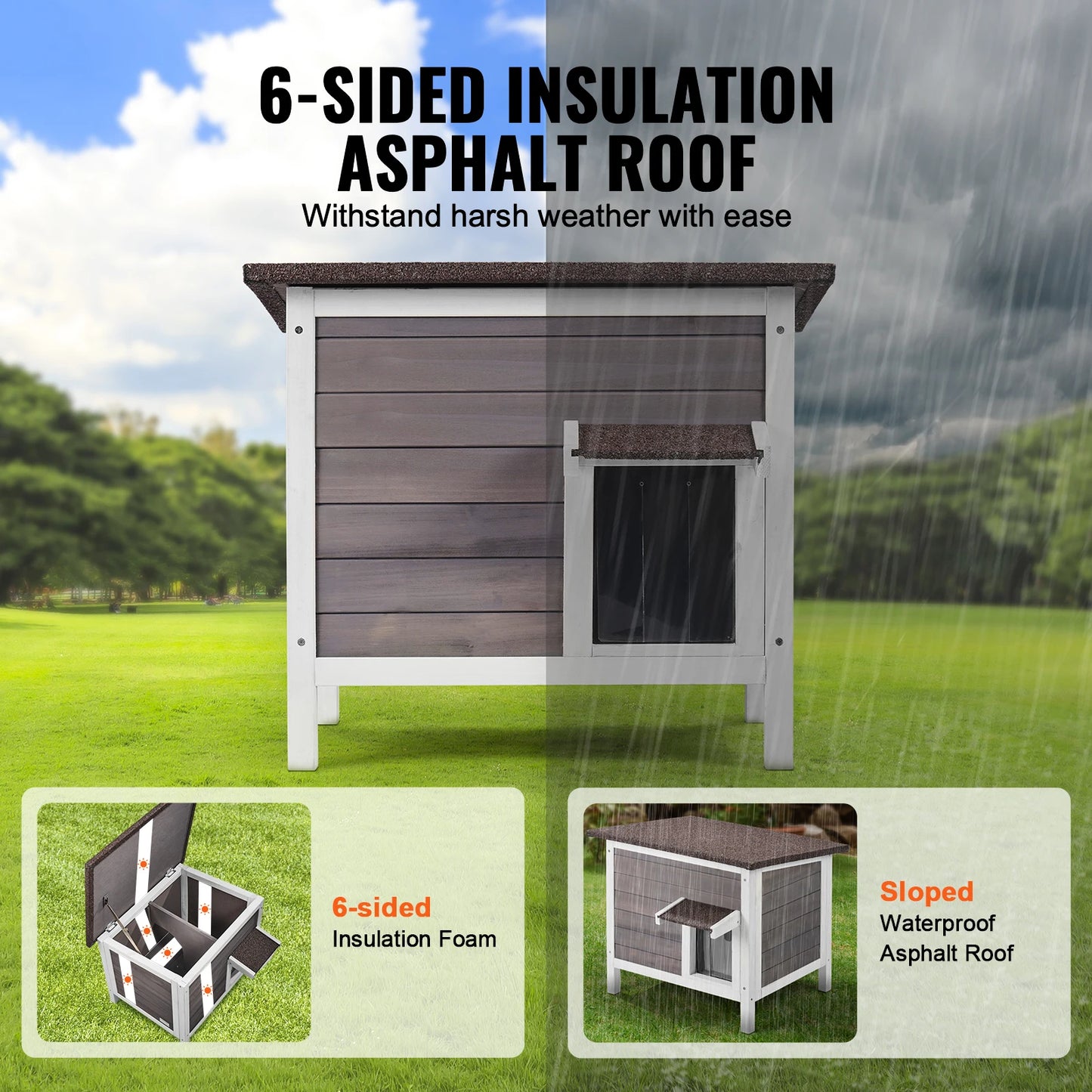 SucceBuy Outdoor Wooden Cat House Weatherproof Shelter With Foam Insulation