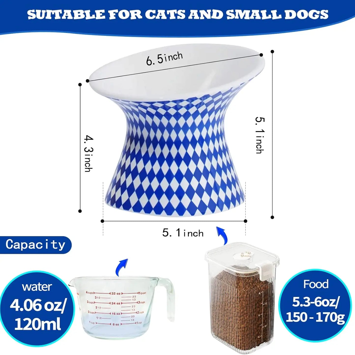 Elevated Cat Ceramic Bowls Extra Wide Raised Cat Food and Water Tilted Bowls Anti Vomiting Stress Free Cat Feeder Bowls