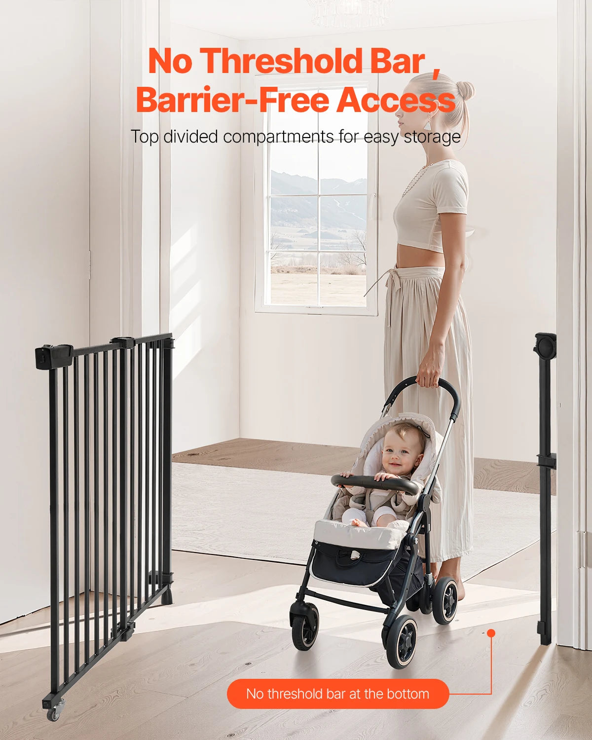SucceBuy Baby Gate 29.5-43 Inches Adjustable Width 28 Inches High Dog Gate No Threshold Bar Easy Step Walk Child Pet Security