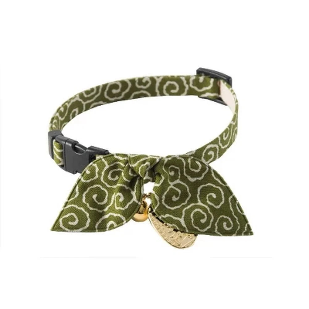 Handcrafted Ninja Cat Collar with Gold Charm Break-Away Buckle Adjustable Cotton Fabric Indoor Outdoor Use Stylish Pet Accessory
