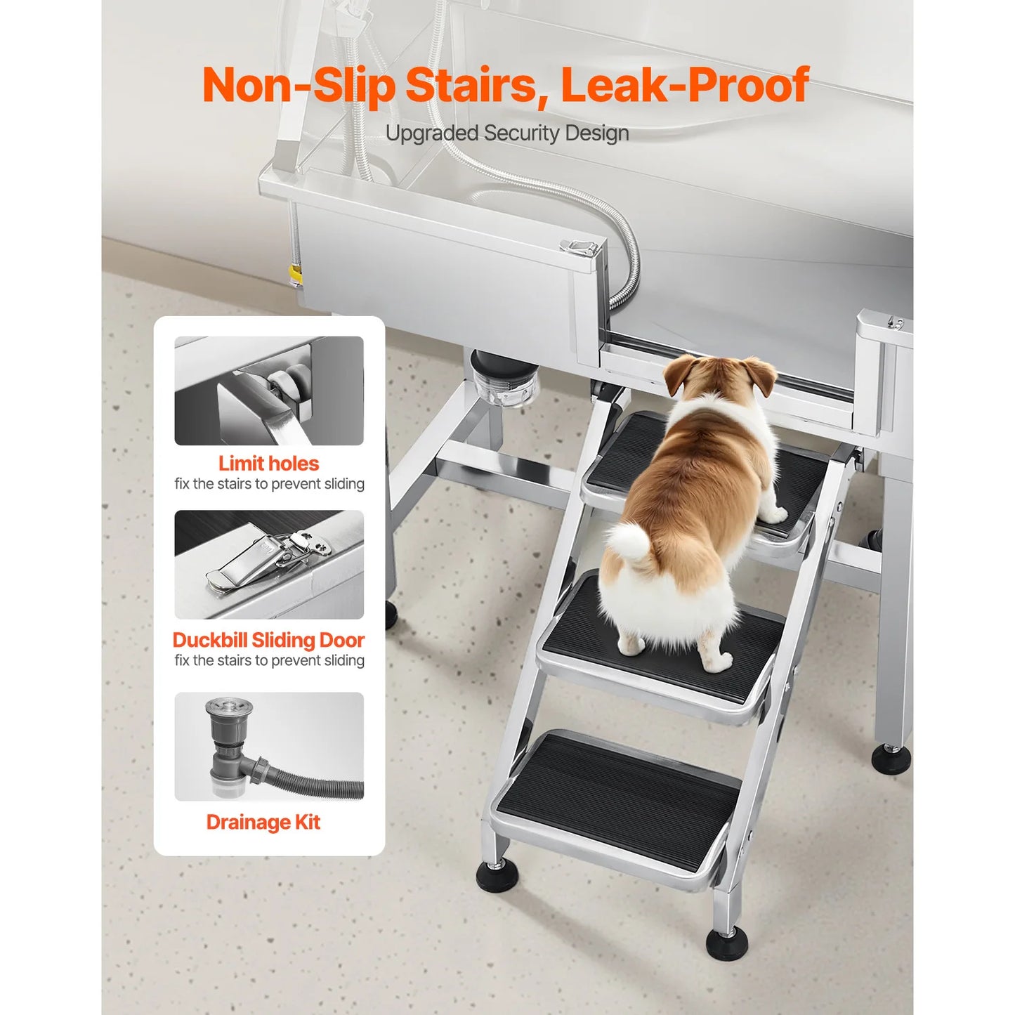 Stainless Steel Dog Washing Station With Storage Stairs And Faucet Shower