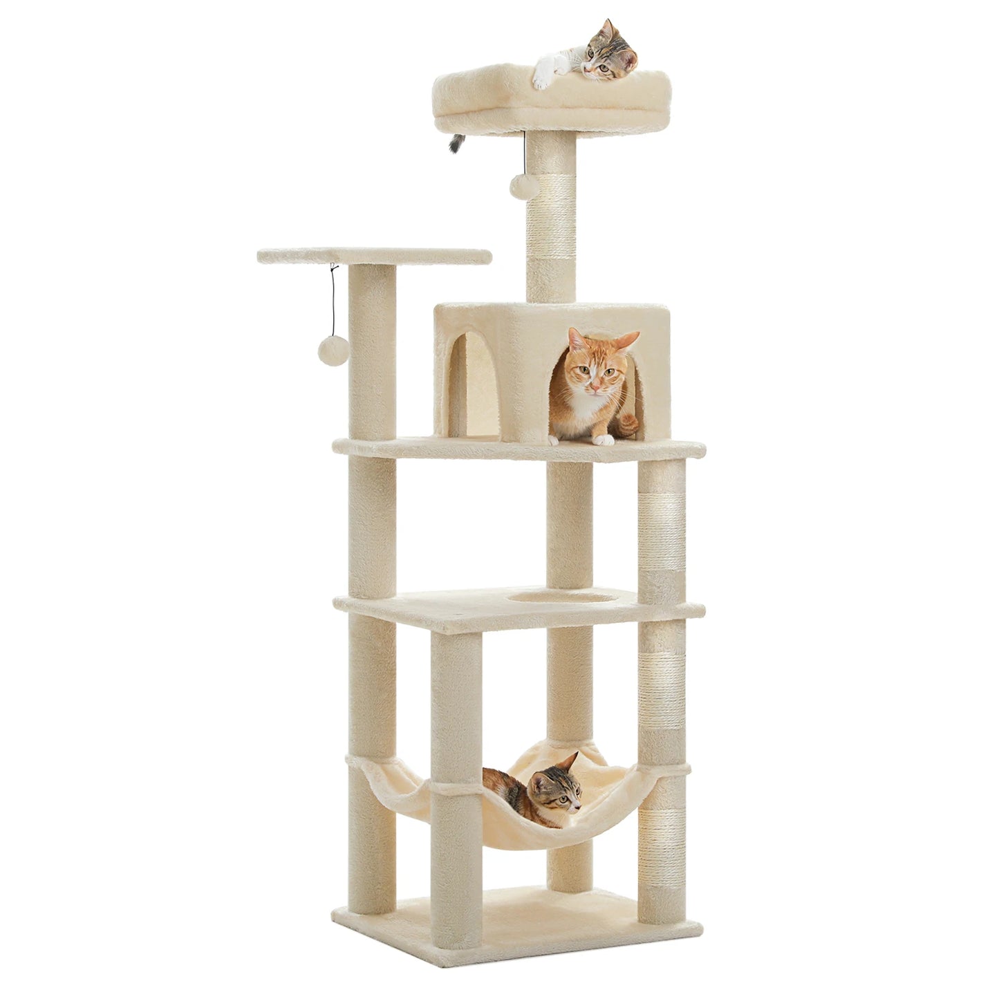 Multi-Level Cat Tree Tower with Private Condo,Top Perches,Large Soft Hammock,Interactive Pompom,Natural Sisal Scratching Posts