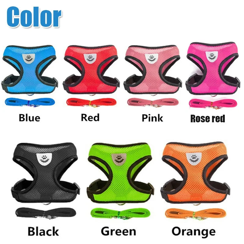 Adjustable Mesh Cat And Dog Harness With Leash Reflective
