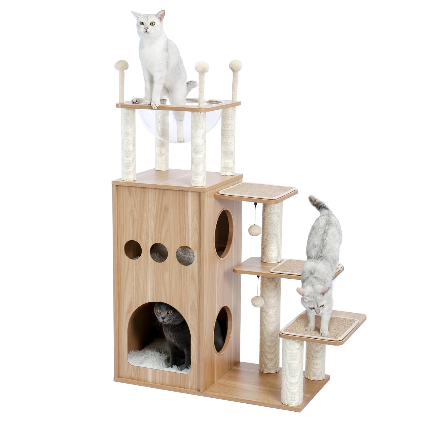 Modern Cat Tree for Large Cat Wood Cat Tower Heavy Duty with Scratch Post for Indoor Big Cats Cat Condo Sturdy Frisco Castle