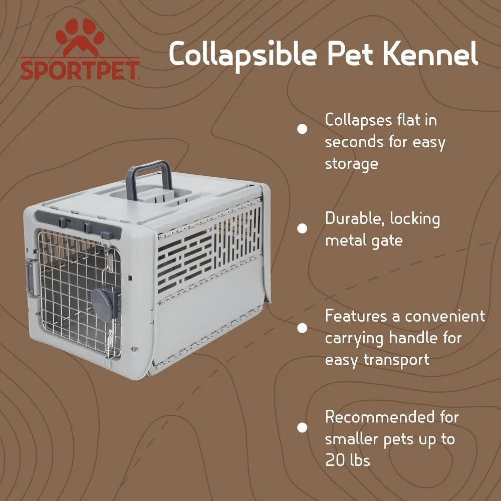Collapsible Plastic Dog Kennel Portable Foldable Pet Carrier with Locking Metal Gate Ventilation Indoor Outdoor Use