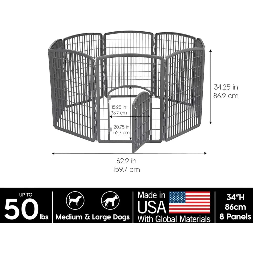 Dog Playpen, 8-Panel 34 Pet Playpen with Door, Puppy Playpen, Indoor/Outdoor Dog Pen, 63 x 63 x 34, Foldable, Customizable