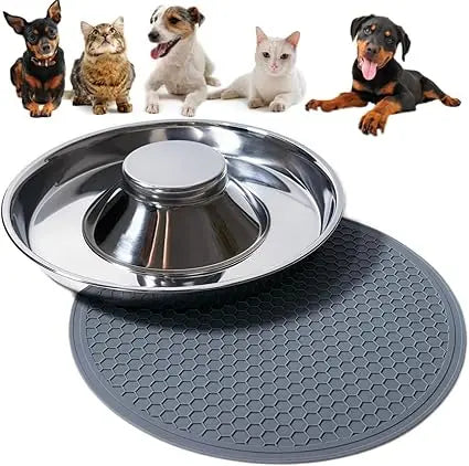 Stainless Steel Puppy Weaning Bowls with Non-Slip Mat Set, Shallow Bowls Feeder for Puppies and Kittens, Food and Water Feeding