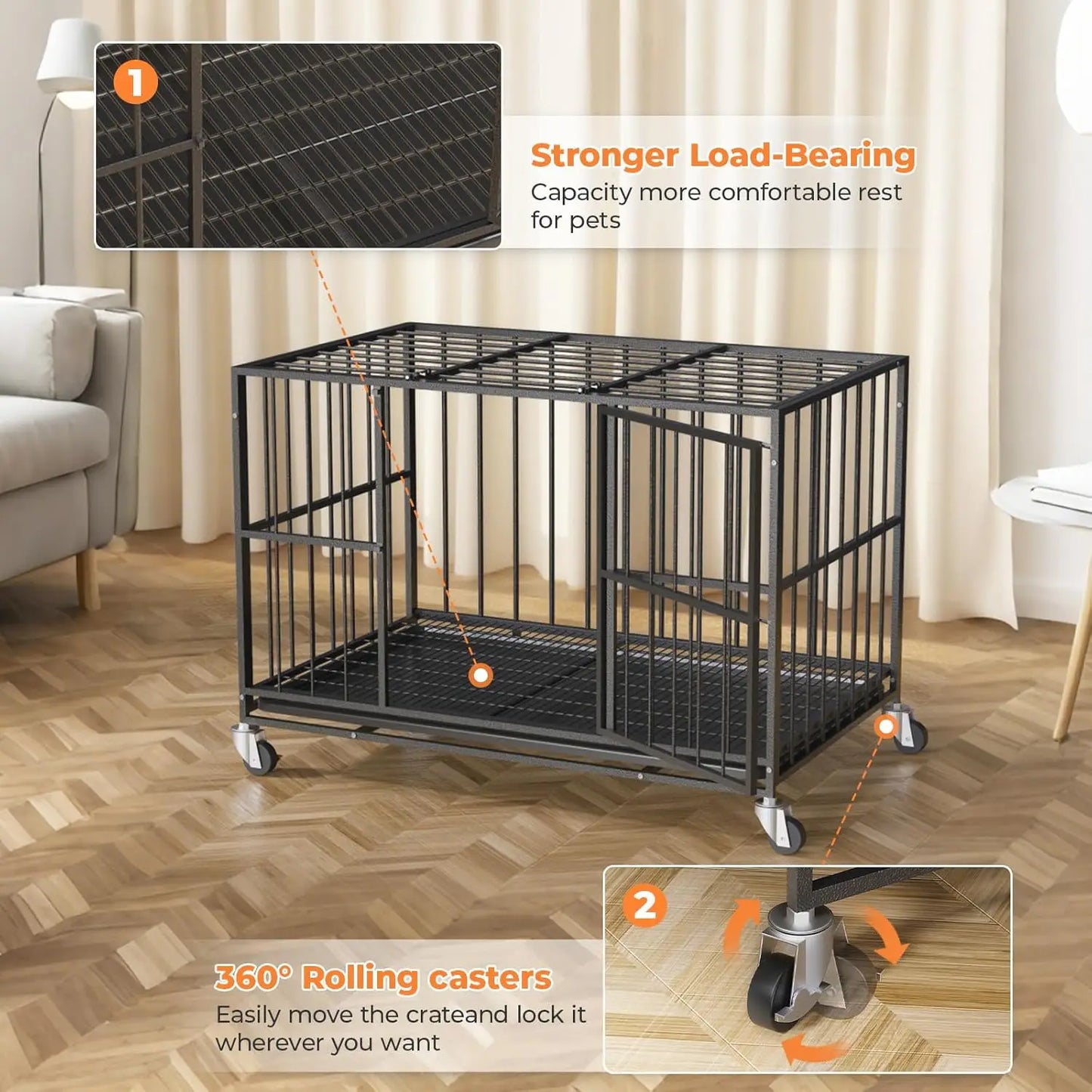 Heavy Duty Steel Dog Crate With Escape Proof Double Door