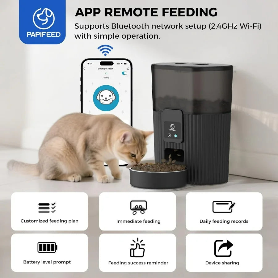 Automatic Pet Feeder with 3.5L Capacity and 15Cup Storage for Cats and Dogs 2.4G WiFi Enabled Timed Food Dispenser with Remote