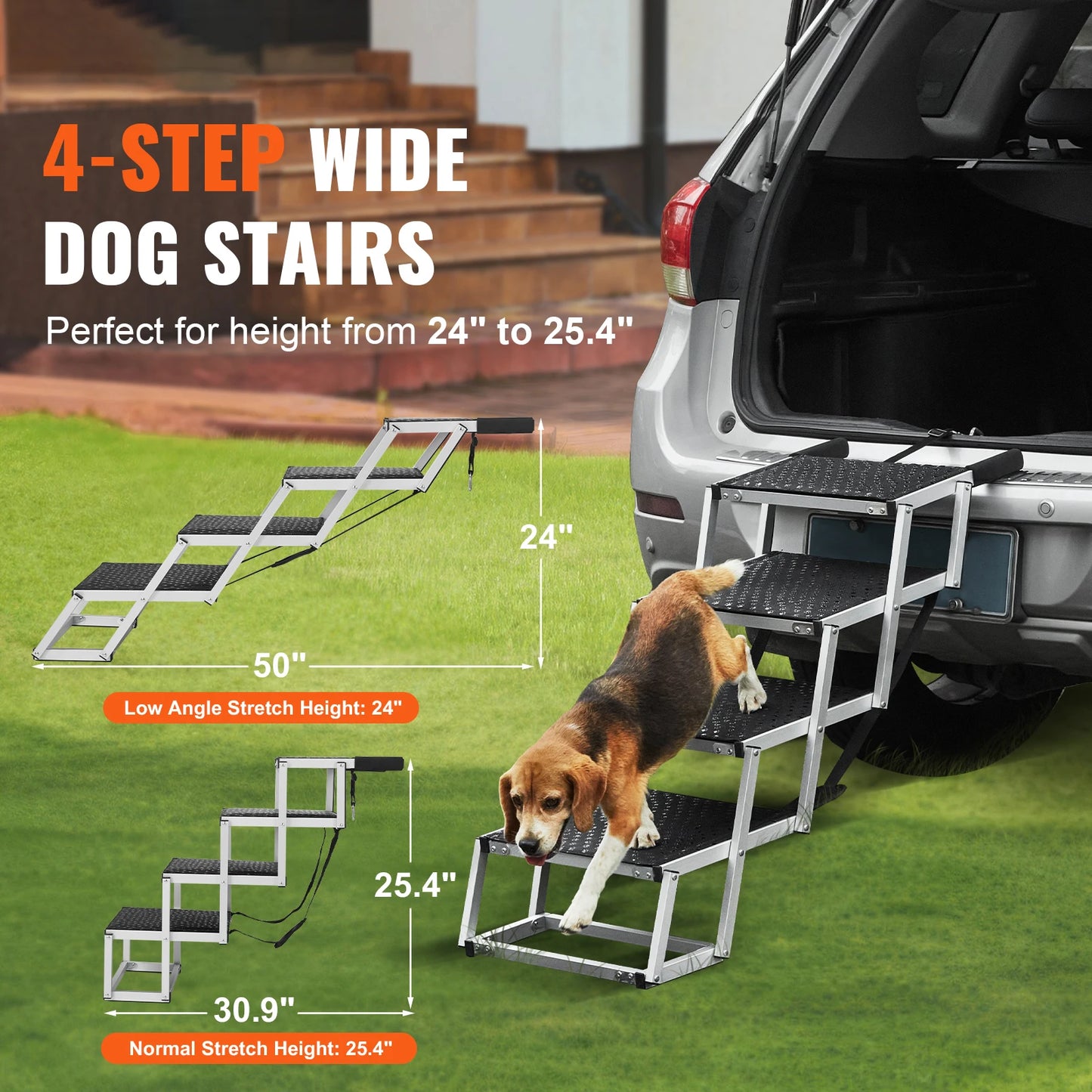 SucceBuy Dog Car Stair Folding Portable Aluminum Pet Steps