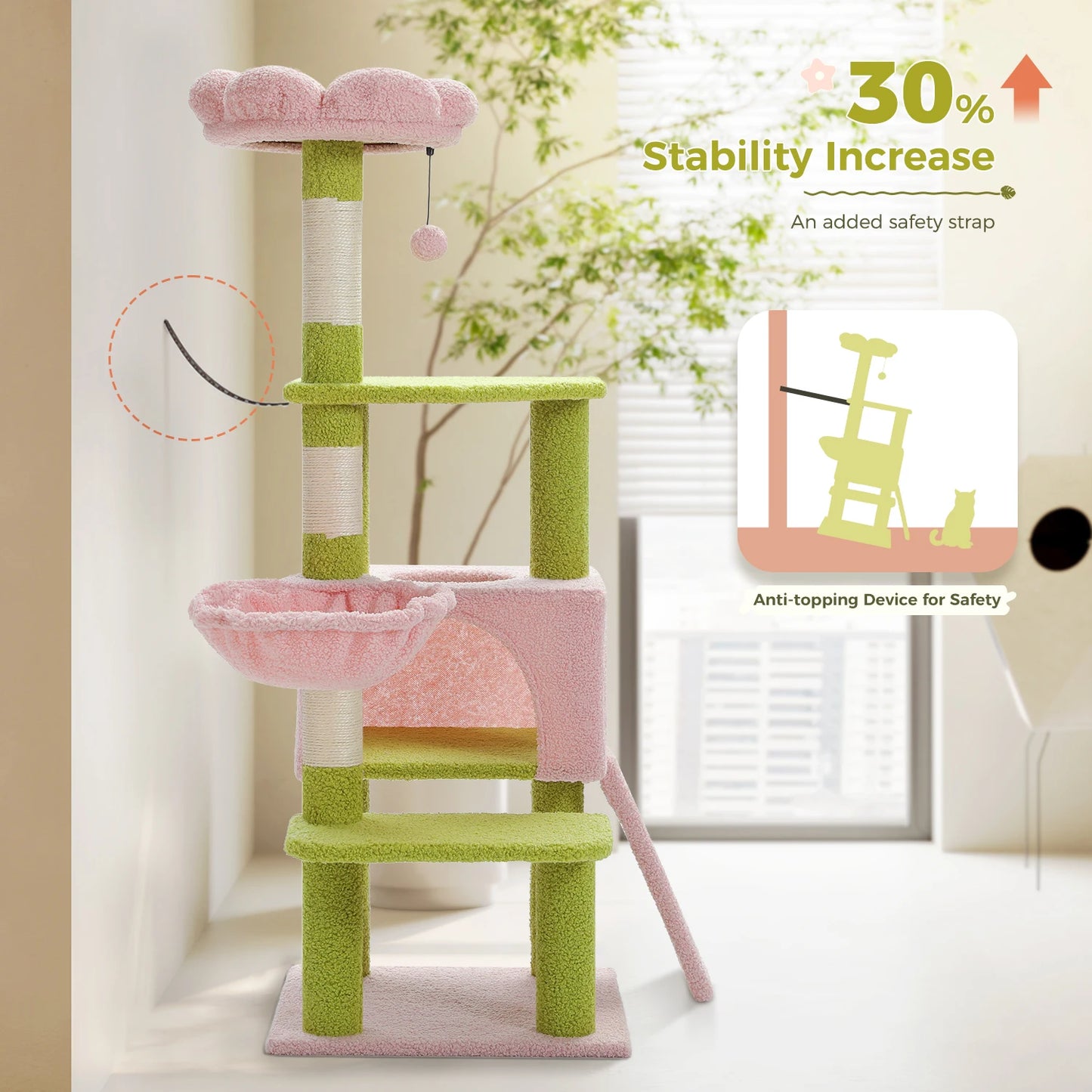PEQULTICN Flower Cat Tree Multi Level Cat Tower Hammock