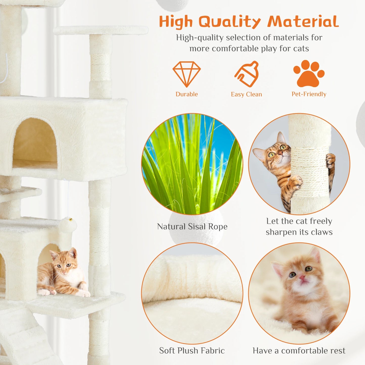 JHK 54in Tall Multi-Level Cat Tree Tower for Indoor Pet Furniture Stable Kitty Play House with Sisal Scratching Post for Home
