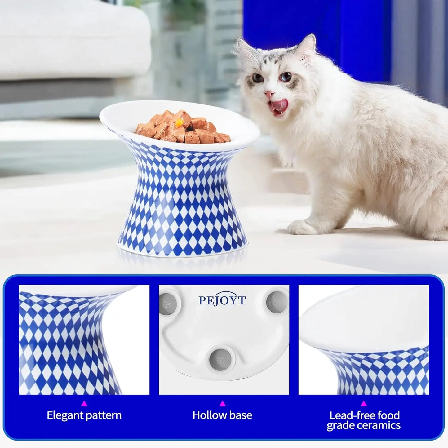 Elevated Cat Ceramic Bowls Extra Wide Raised Cat Food and Water Tilted Bowls Anti Vomiting Stress Free Cat Feeder Bowls