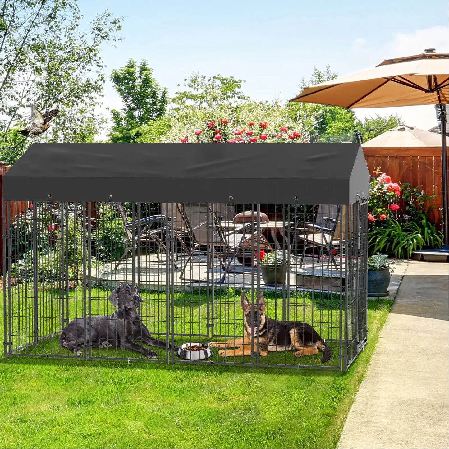 Dog Run Enclosure Playpen With Roof For Outdoor Use