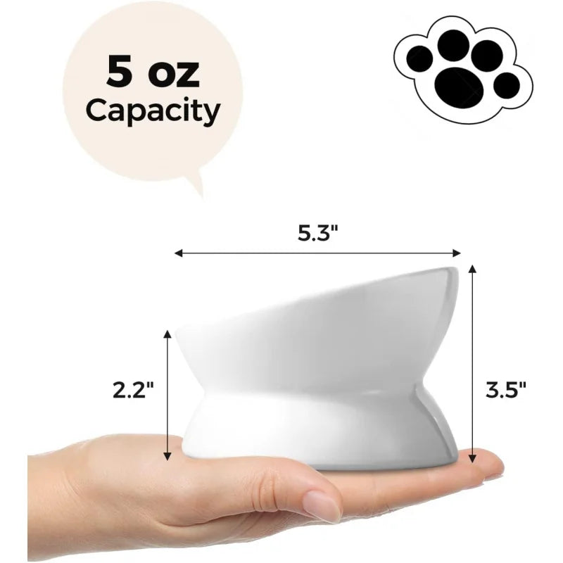 Elevated Food Bowl, 5 Oz Ceramic Raised and Tilted Bowl, Anti Vomiting and Protect Pets' Spines Dishes Small Dog,