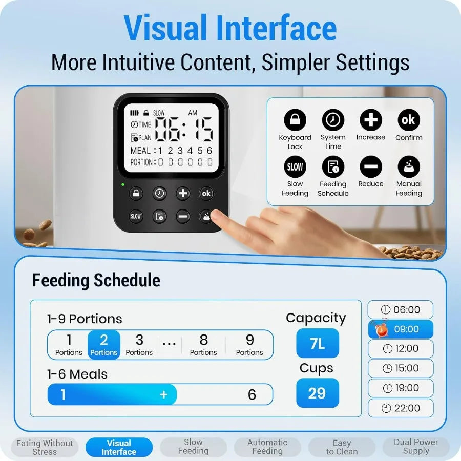 Automatic Cat Feeder with Slow Feed for 2 Cats: Timed Automatic Dog Feeder with Information Visualization Interface Cat Food Di