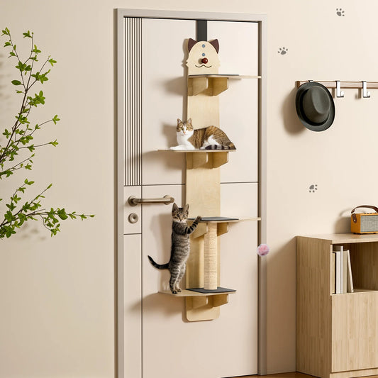Door Hanging Cat Tree Four Tier With Scratching Posts Pads