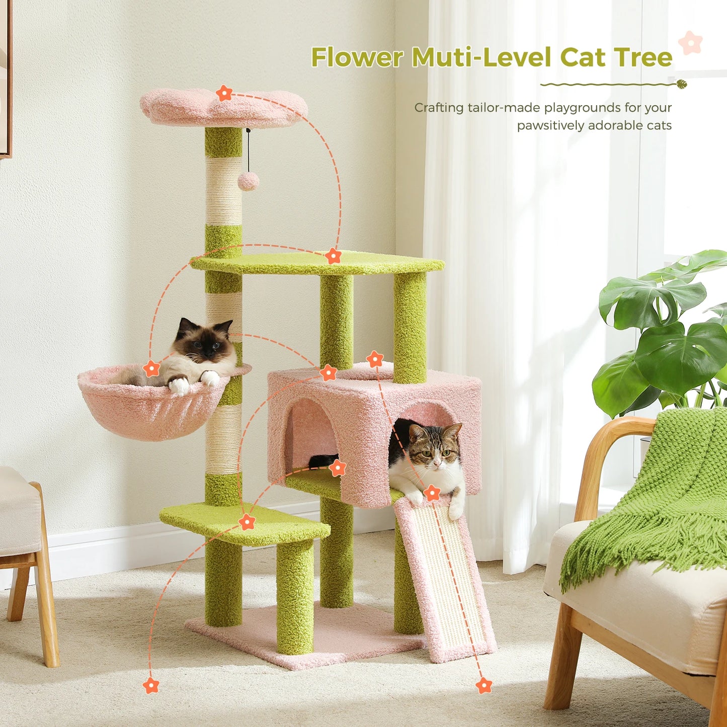 PEQULTICN Flower Cat Tree Multi Level Cat Tower Hammock