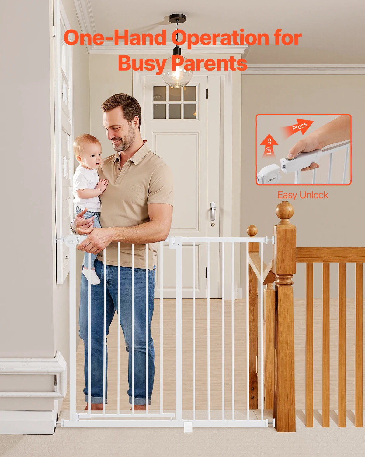SucceBuy Baby Gate 28/30/36 Inches High Dog Gate Easy Step Walk Thru Child Pet Security Pressure Mount Kit Wall Cups Doorways