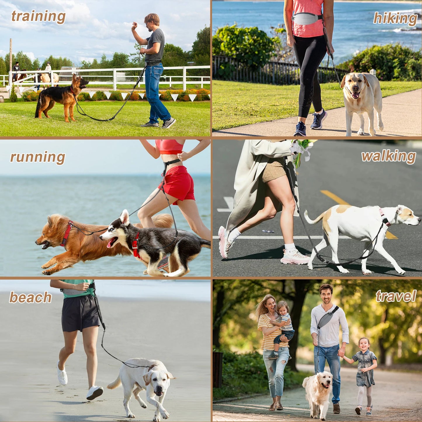 NONECN Crossbody Hands Free Dog Leash With Pouch Reflective