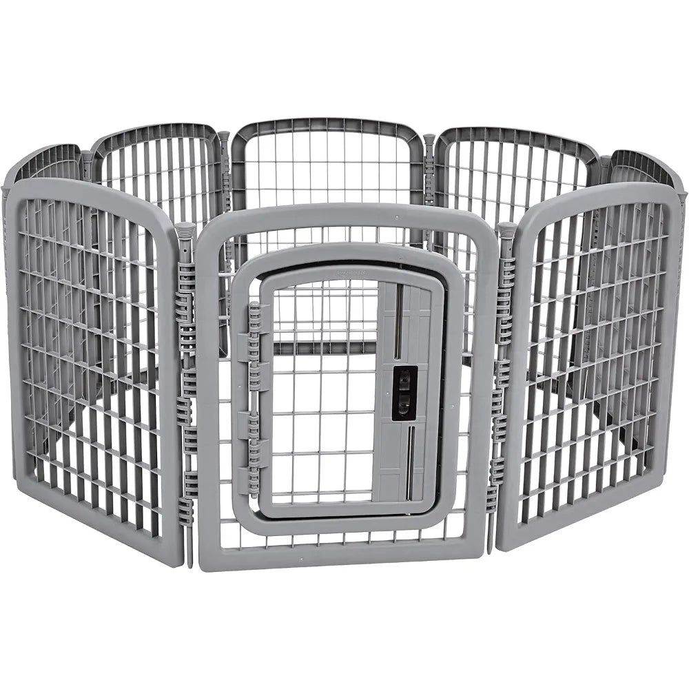 8-Panel Octagonal Plastic Pet Pen Fence Enclosure With Gate, 28 inches, Grey