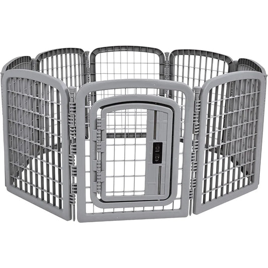 8-Panel Octagonal Plastic Pet Pen Fence Enclosure With Gate, 28 inches, Grey