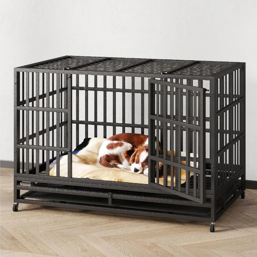 Heavy Duty Indestructible XL Dog Crate With Wheels Escape Proof