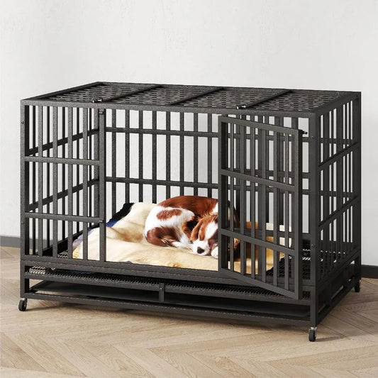 Heavy Duty Indestructible XL Dog Crate With Wheels Escape Proof