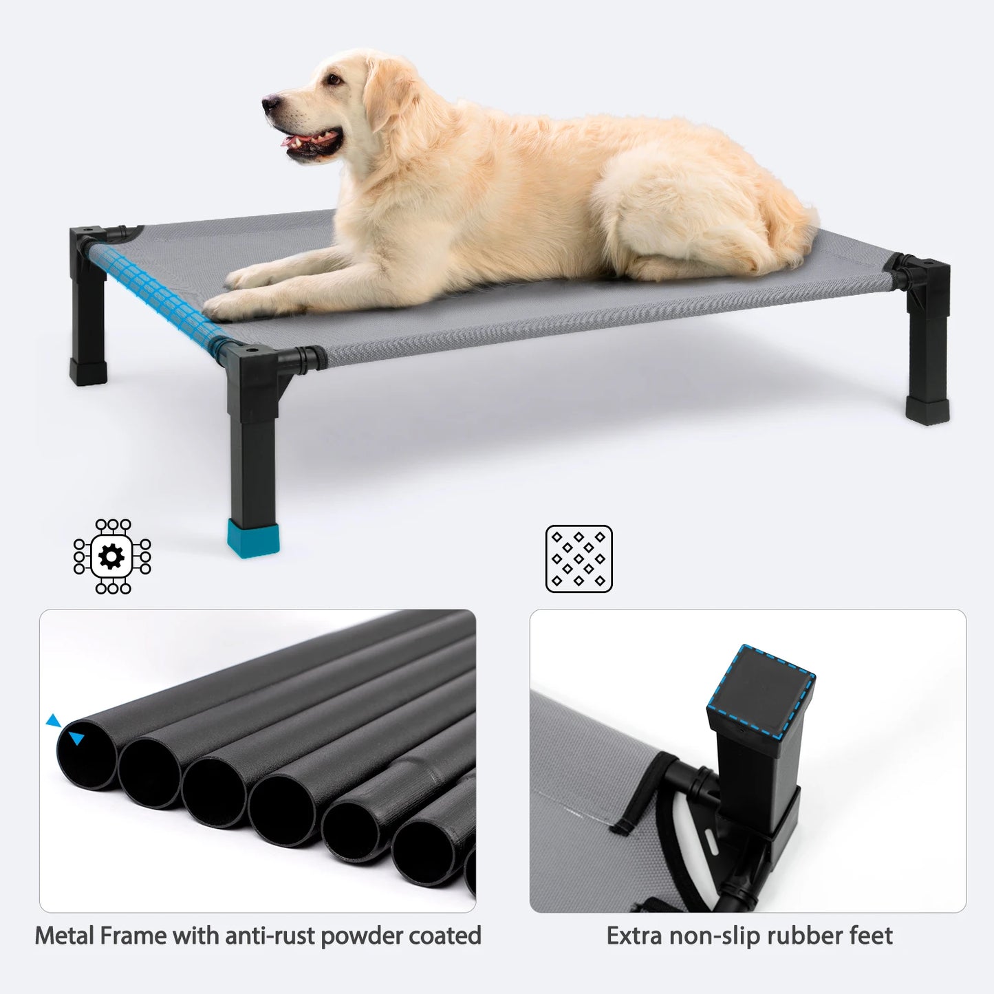Elevated Dog Bed With Metal Frame Chew Proof Breathable Washable Mesh
