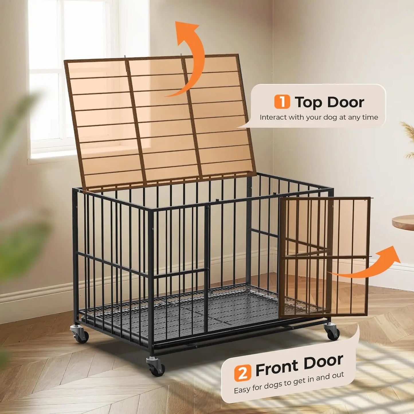 Heavy Duty Steel Dog Crate With Escape Proof Double Door